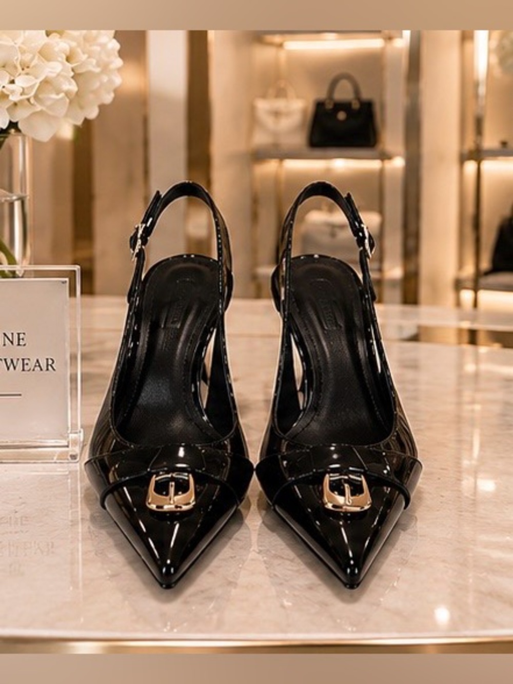 Black Patent Leather Slingback High Heels